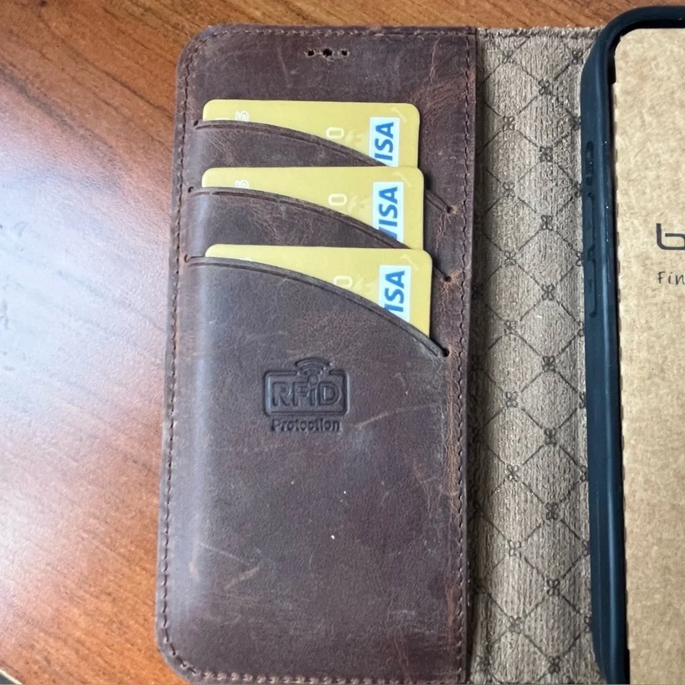 NIB Bouletta Leather iphone 13 Pro Phone Wallet Case RFID 3 Card Slots Handmade
